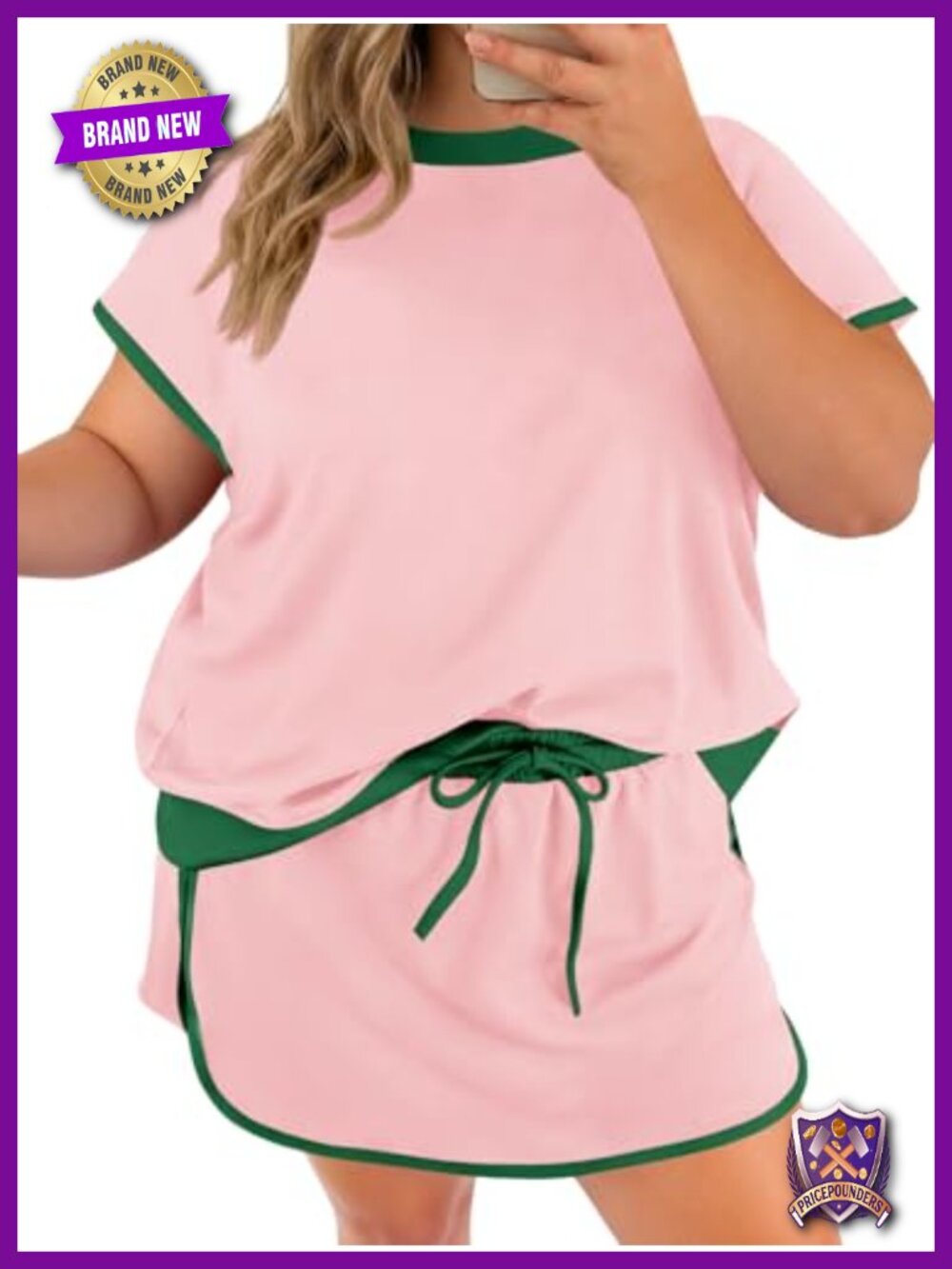 Women's Plus Size 2 Piece Skort Set Short Sleeve Shirt Polyester Elastane